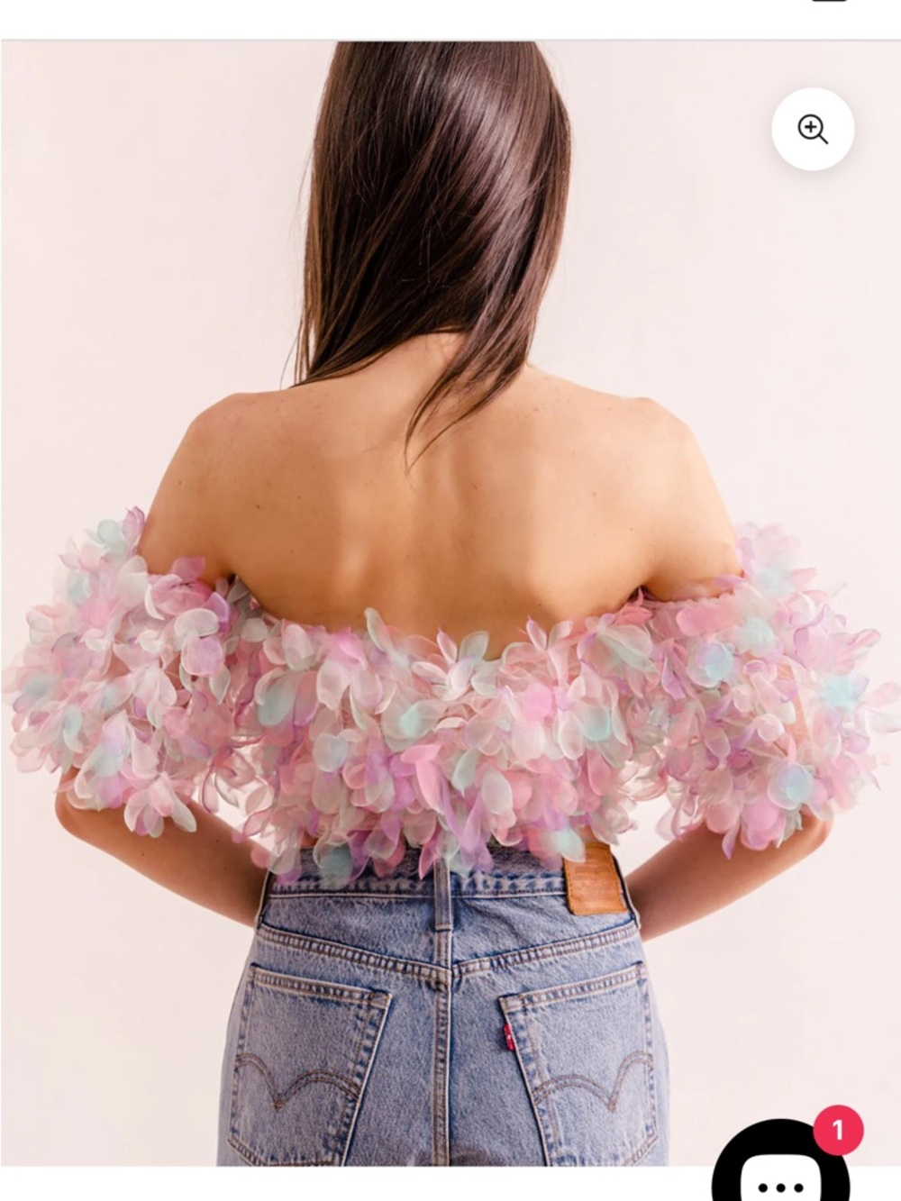 Lirika Matoshi Pastel Pink Floral Appliqué Off-Shoulder Crop Top - Picture 2 of 5